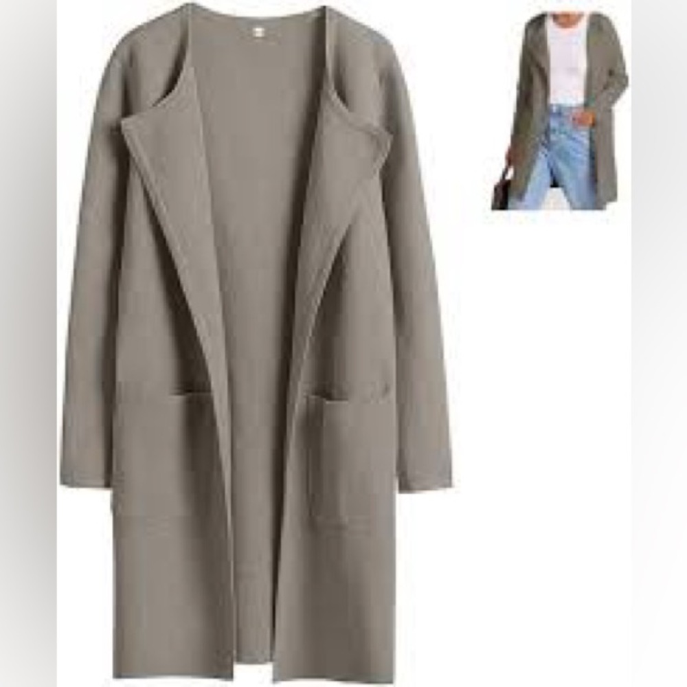 Anrabess Open Longline Cardigan Sweater Beige Taupe Size Small